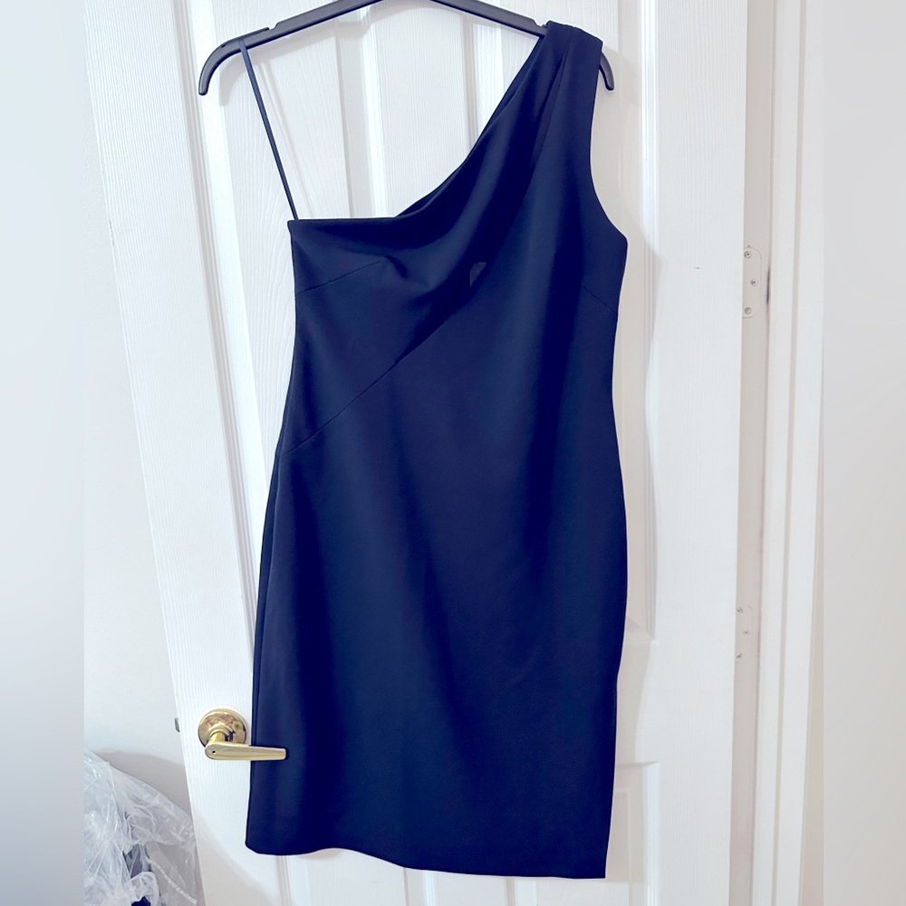 Dark navy One shoulder, sheer, cut out dress